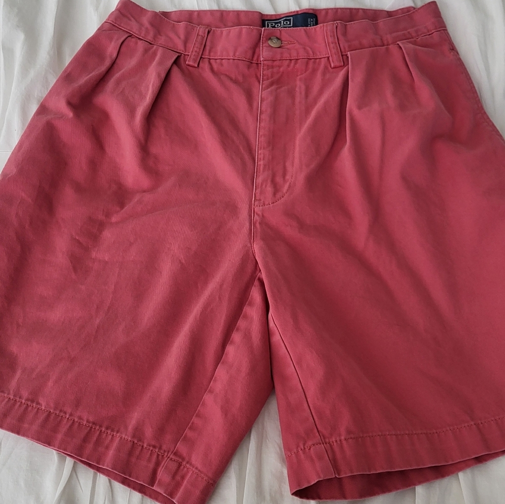 Vintage Salmon Polo Ralph Lauren Tyler Chino Shorts With Pleats & Pockets Sz 31